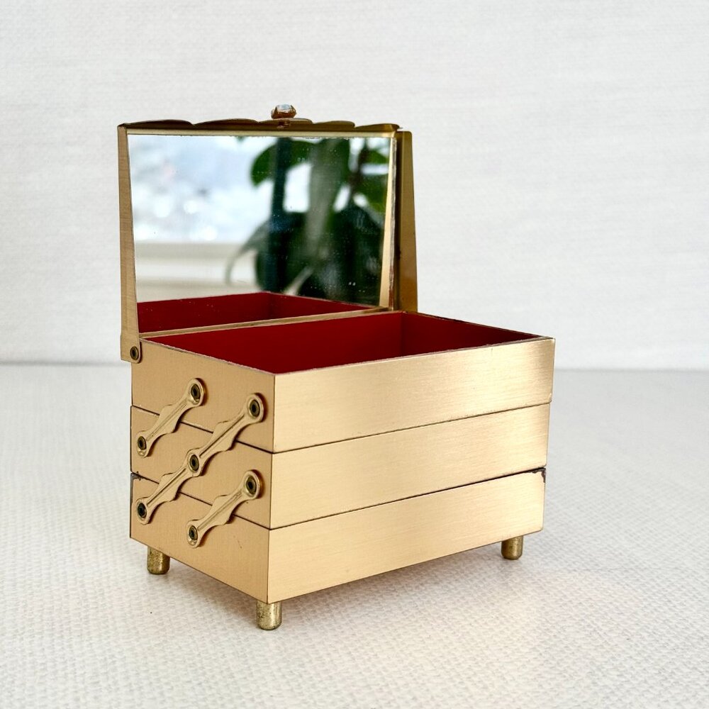 Vintage Three-Tier Gold Tone Petite Jewelry/Trinket Box